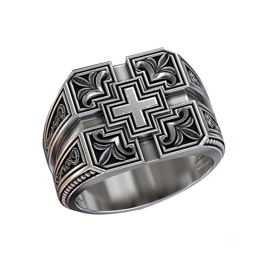 Plated European And American Creative Retro Carved Christian Men's Ring