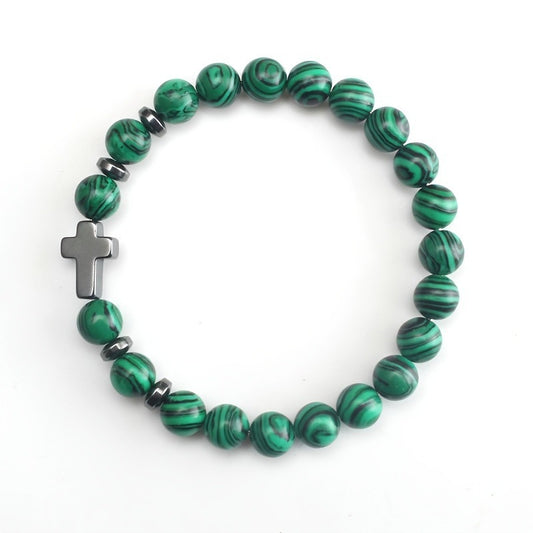 Cross Faith Color Malachite Beaded Bracelet