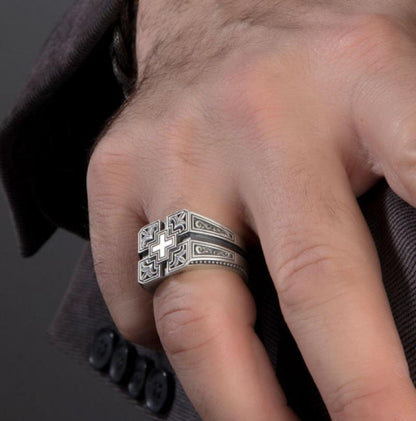 Plated European And American Creative Retro Carved Christian Men's Ring
